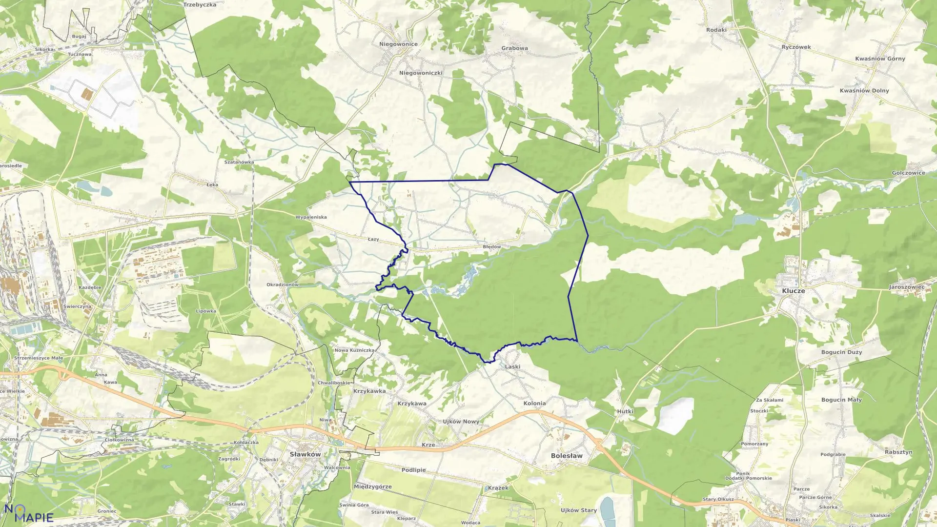 Mapa obrębu Błędów w mieście Dąbrowa Górnicza