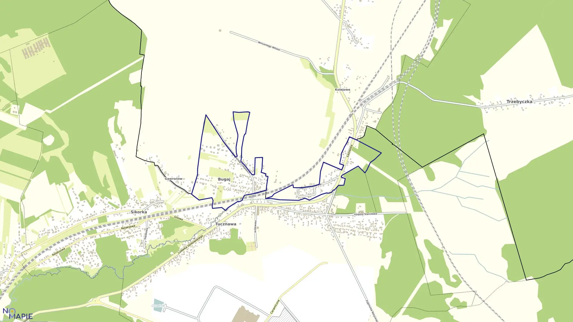 Mapa obrębu Bugaj w mieście Dąbrowa Górnicza