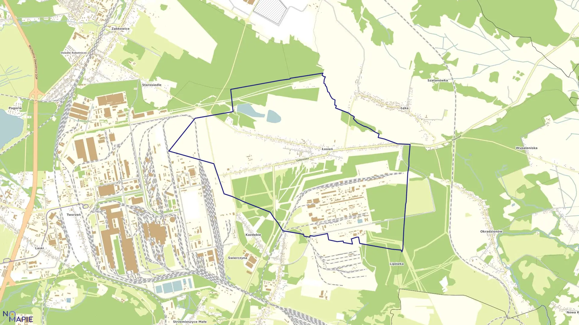 Mapa obrębu Łosień w mieście Dąbrowa Górnicza