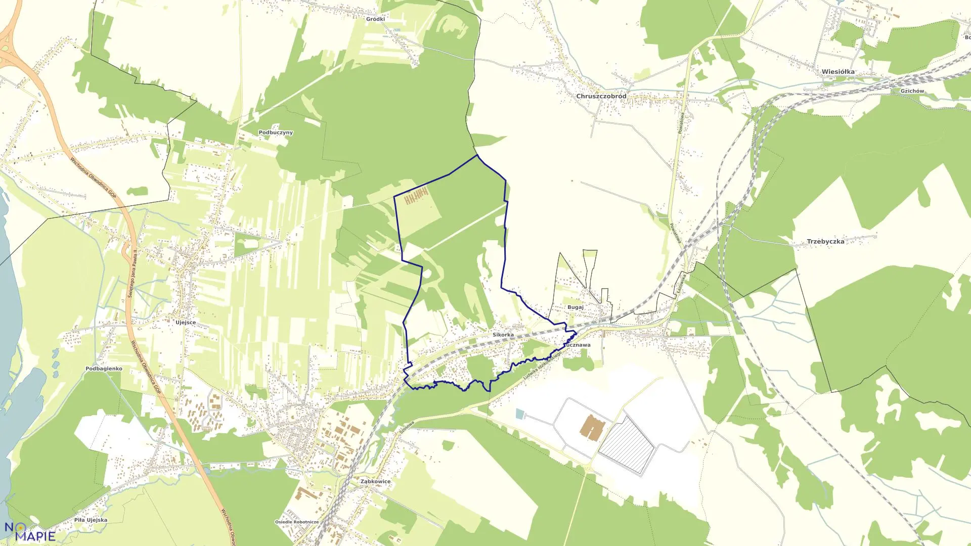 Mapa obrębu Sikorka w mieście Dąbrowa Górnicza