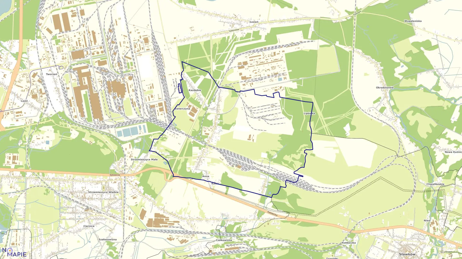 Mapa obrębu Strzemieszyce Małe w mieście Dąbrowa Górnicza