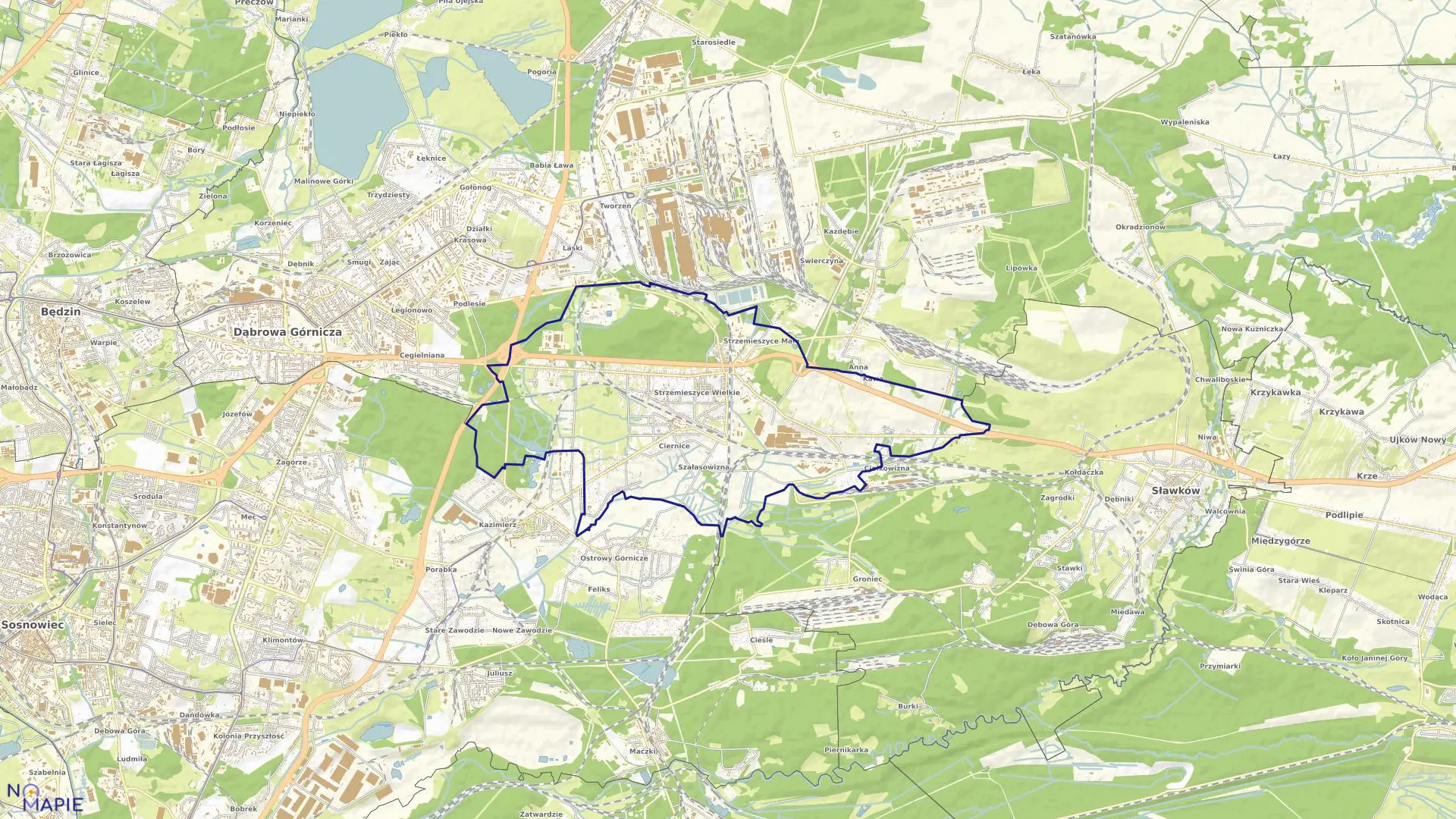 Mapa obrębu Strzemieszyce Wielkie w mieście Dąbrowa Górnicza