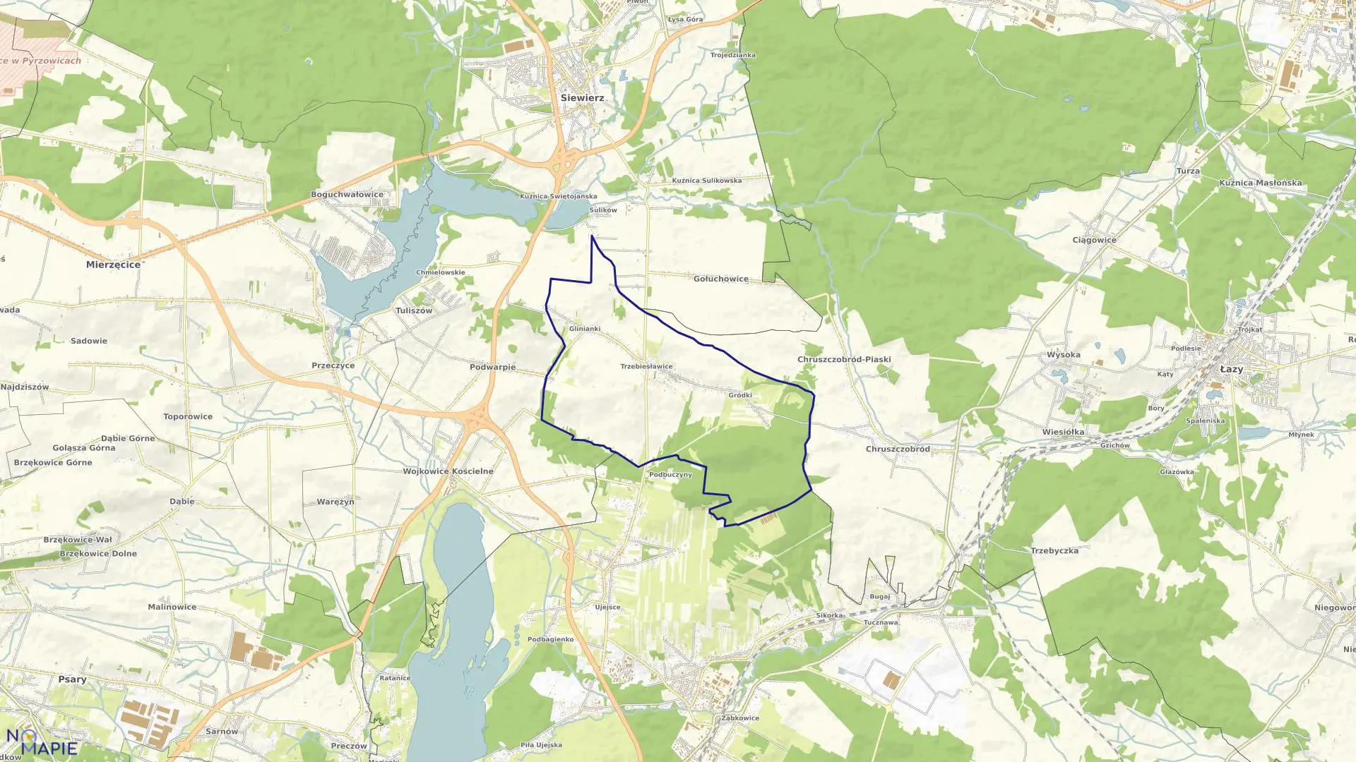 Mapa obrębu Trzebiesławice w mieście Dąbrowa Górnicza