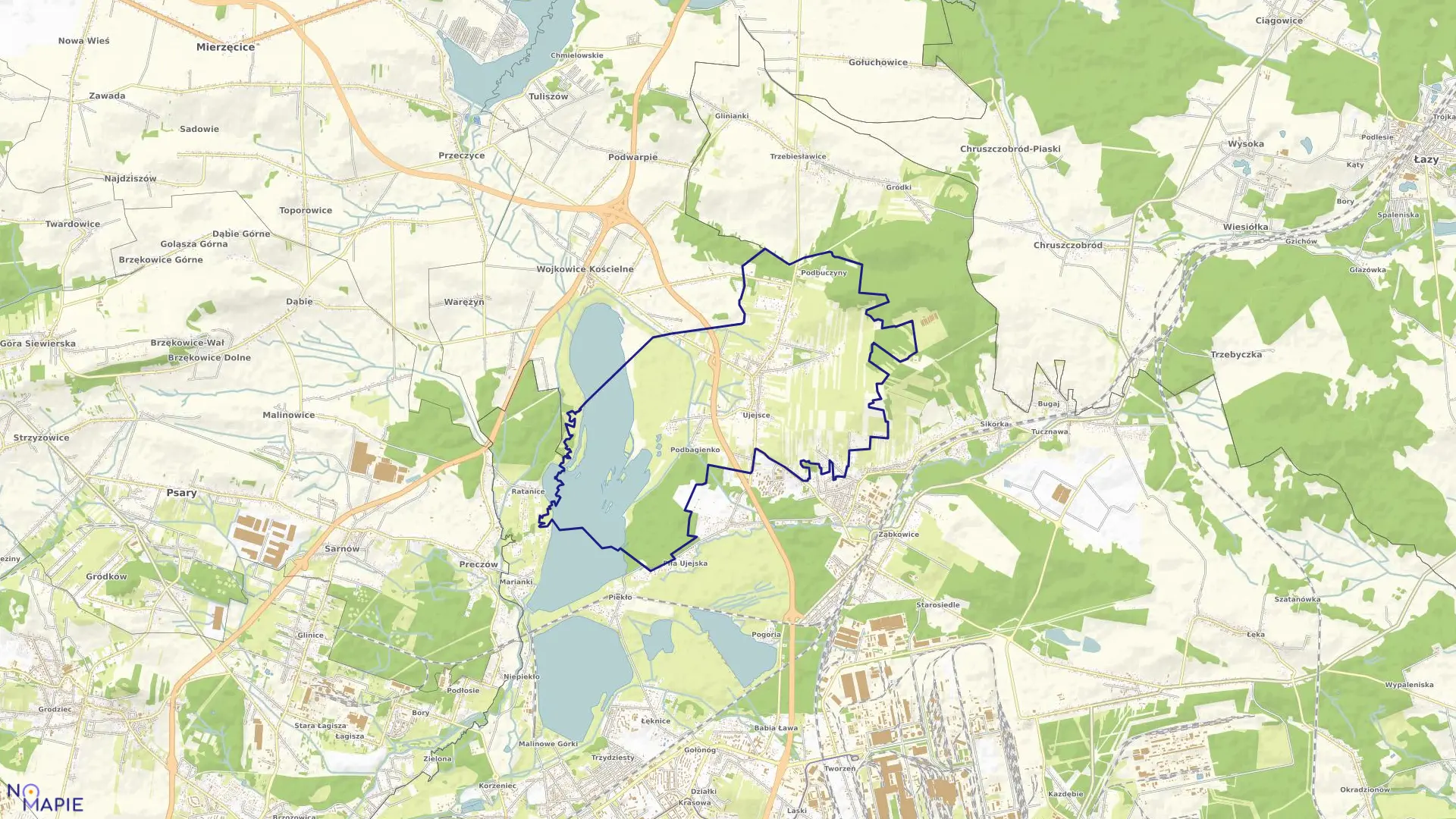 Mapa obrębu Ujejsce w mieście Dąbrowa Górnicza