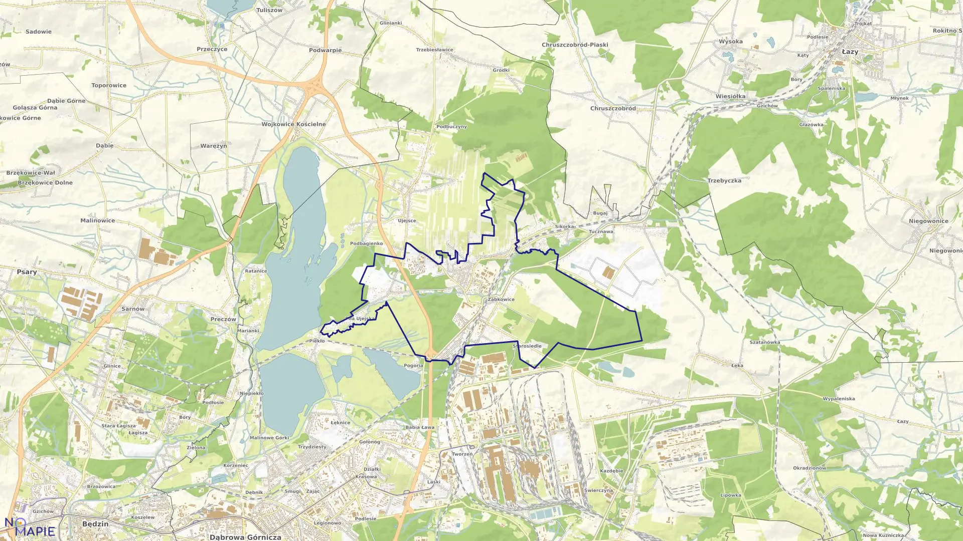 Mapa obrębu Ząbkowice w mieście Dąbrowa Górnicza